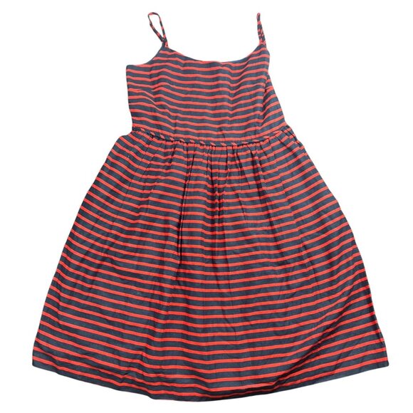 J. Crew Linen Preppy Size 6 Navy & Red Striped Lined Dress With Spaghetti Straps - Picture 1 of 9